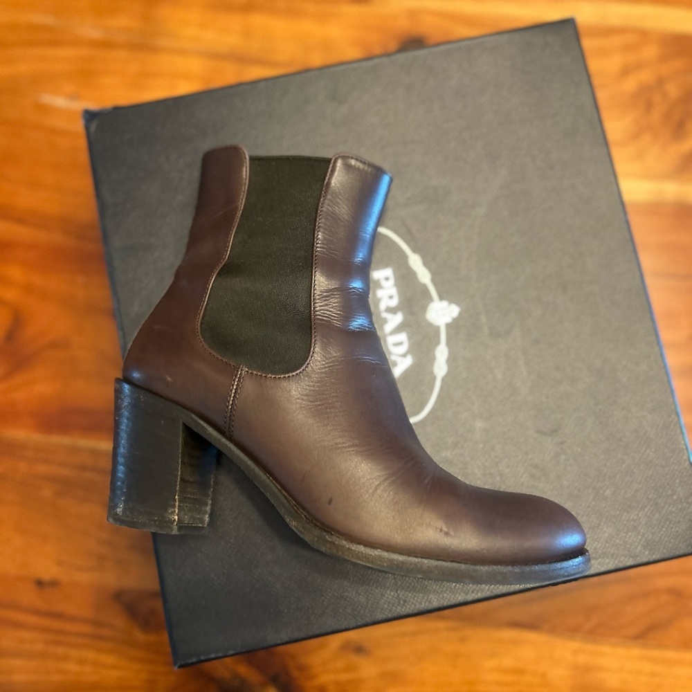 Prada Women's Brown Leather Ankle Boots